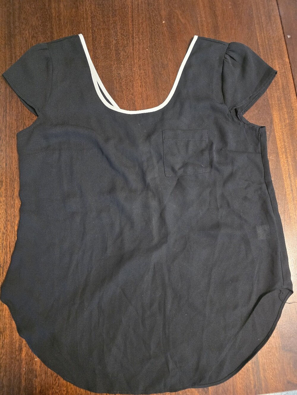 Society Black Scoop-Neck Top with White Trim